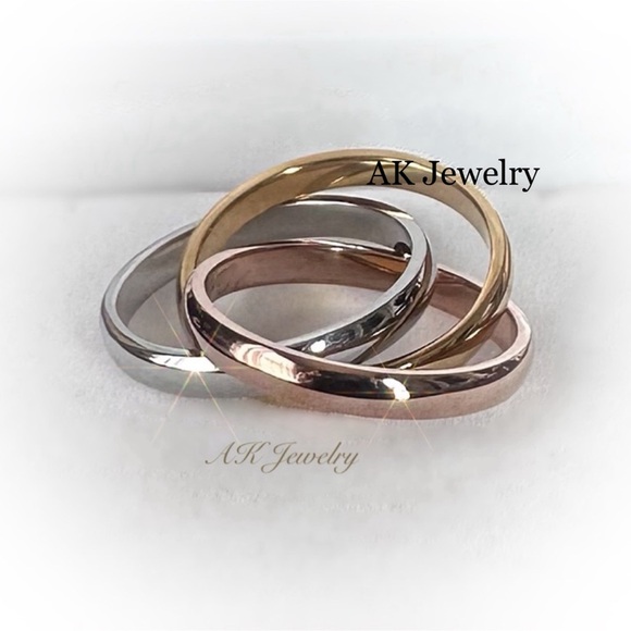 💎LUXURY 3 PC Trinity Intertwined Ring Gold, Silver & Rose Gold 3 Piece Tricolor - Picture 2 of 6